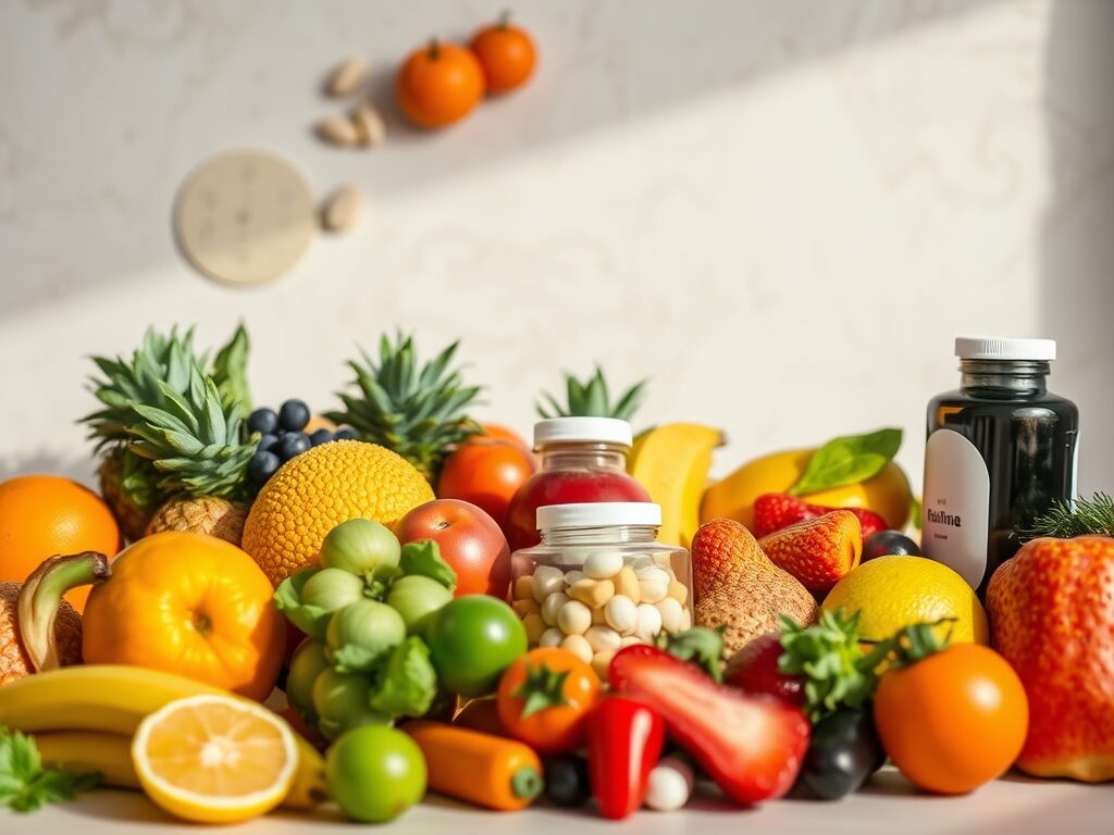A table topped with lots of fruits and vegetables.